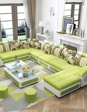 Luxury Luxe U-Shape 7-Seater Modern Sofa Set - Premium Fabric, Solid Wood Frame, Supersoft High-Density Foam Cushions, Space-Saving Design, Without Center Table