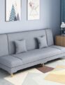 Luxury Luxe Trendy Grey Loveseat Sleeper Sofa | Modern Light Gray Cotton Linen Upholstery | Seats 4 with 2 Pillows | Solid Color Sofa Bed for Living Room, Apartment, or Guest Room