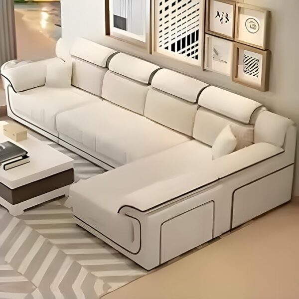Luxury Luxe Corner Princess Modern Fabric L shape sofa | L-Shaped Sectional Sofa | Solid Wood Frame | Apartment Size for Living Room, Home Office & Bedroom
