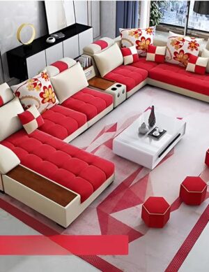 LUXURY LUXE U-Shaped 7-Seater Sectional Sofa Set – Modern Corner Couch with Latex Spring Cushions, Reversible Design for Living Room | Durable Fabric, Easy Assembly