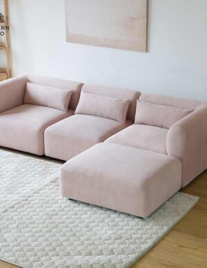 Luxury Luxe Modern Modular Sectional 3 Seater Included footstool Sofa Set - Customizable Velvet Fabric Couch for Small Spaces, Premium Comfort Living Room Furniture