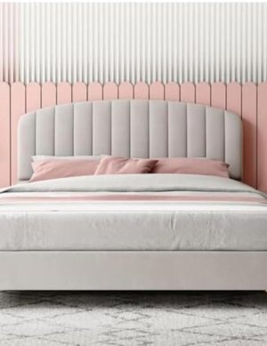 Luxury Luxe Modern Velvet King Queen Size Bed Frame with Mattress | Off-White Upholstered Platform Bed | Premium Bedroom Furniture