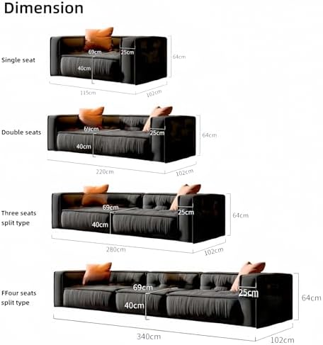 Luxury Luxe Toast Sofa Set - Fleece Fabric Overstuffed Multifunctional Sofa Chair for Living Room & Office, Black, Single/Double/Three/Four-Seaters (Black, Single-seater 115 cm) - Image 2