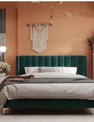 Luxury Luxe Modern King/Queen Bed Frame with Mattress Foundation - Velvet Upholstered Platform Bed, Fleece-Wrapped, Solid Plywood Base