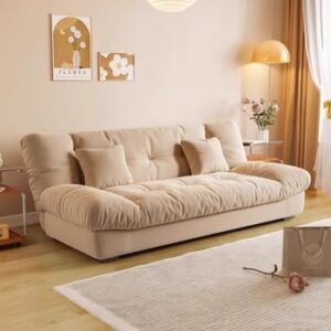 Luxury Luxe Modern 3-Seater Convertible Fabric Sofa Bed for Bedroom and Folding Living Room Furniture | Space-Saving, Armless Tufted Back, High-Density Foam
