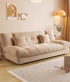 Luxury Luxe Modern 3-Seater Convertible Fabric Sofa Bed for Bedroom and Folding Living Room Furniture | Space-Saving, Armless Tufted Back, High-Density Foam