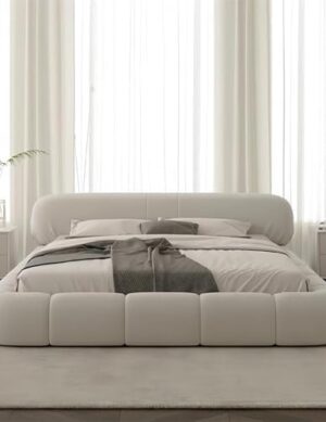 Luxury Luxe Off-White Velvet King Queen Bed Frame Without Mattress - Modern Upholstered Bedroom Furniture (120-200cm)