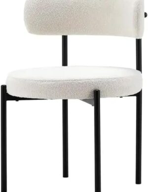 Luxury Luxe Modern Medium Back Dining Chair – Off-White Lamb Wool Upholstery, High-Density Sponge & Ergonomic Curved Backrest – Matte Black Metal Legs for Restaurant, Hotel, Office Visitor (White) Buy Online at Best Price in UAE - Amazon.ae