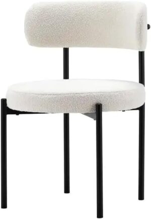 Luxury Luxe Modern Medium Back Dining Chair – Off-White Lamb Wool Upholstery, High-Density Sponge & Ergonomic Curved Backrest – Matte Black Metal Legs for Restaurant, Hotel, Office Visitor (White) Buy Online at Best Price in UAE - Amazon.ae