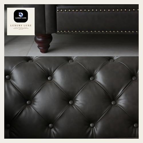 Luxury Luxe Vegan Chesterfield Sofa Set 3-Seater + Armchair, Faux Leather Tufted Couch, Traditional Solid Frame for Living Room & Hotel - Image 3