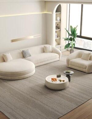 Luxury Luxe L Shape Fleece Fabric Sofa Set Overstuffed Sectional with Footstool & Corner Units - Multifunctional Modular Sofa for Living Room