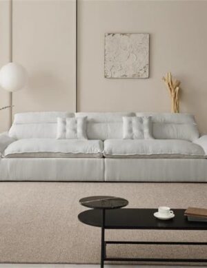 Luxury Luxe CloudScape Sofa | Modern Ergonomic Comfort in Eco-Chic Linen-Cotton Blend | Cream Sofa Set for Stylish & Sustainable Living Rooms