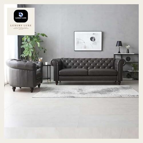 Luxury Luxe Vegan Chesterfield Sofa Set 3-Seater + Armchair, Faux Leather Tufted Couch, Traditional Solid Frame for Living Room & Hotel - Image 8
