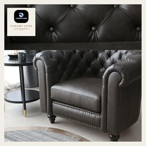 Luxury Luxe Vegan Chesterfield Sofa Set 3-Seater + Armchair, Faux Leather Tufted Couch, Traditional Solid Frame for Living Room & Hotel - Image 4