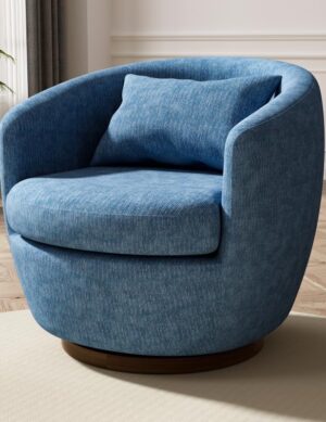 LUXURY LUXE Modern Swivel Accent Chair - 360° Rotating Barrel Chair, Wide Plush Seat, Tufted Back, Fabric Upholstery (84x83x75cm) (Blue)