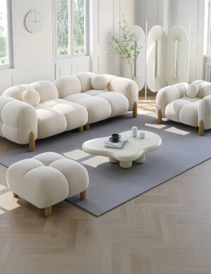 Luxury Luxe Cloud Sofa Set: Light Luxury Off-White Fabric Sectional with Footstool - Modular 1/2/3/4 Seater Sofa for Modern Living Room Furniture