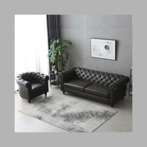 Luxury Luxe Vegan Chesterfield Sofa Set 3-Seater + Armchair, Faux Leather Tufted Couch, Traditional Solid Frame for Living Room & Hotel