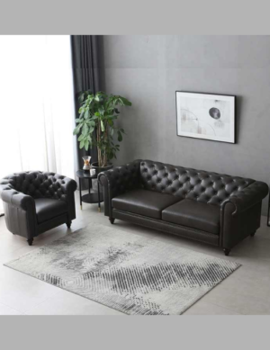 Luxury Luxe Vegan Chesterfield Sofa Set 3-Seater + Armchair, Faux Leather Tufted Couch, Traditional Solid Frame for Living Room & Hotel