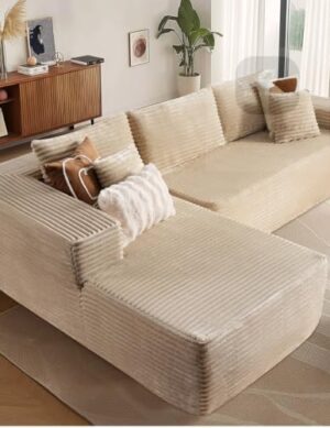 Luxury Luxe Cloud Sectional Sofa, 2-Piece Modular L-Shape Couch with Chaise, Deep Seat Corduroy Upholstery, Oversized Comfortable Sectional with Toss Pillows (Beige Plus Corduroy, Left Hand Facing)