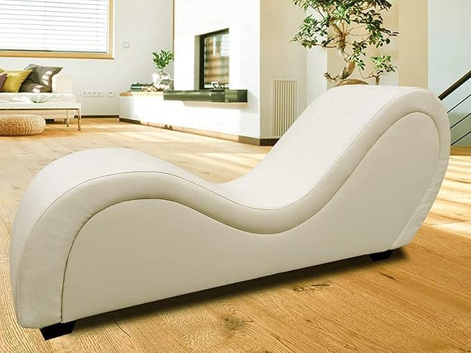 Luxury Luxe SoulCraft S-Shape Tantric Leather Loveseat – Cream Contemporary Chaise Lounge for Yoga & Couples - Image 5