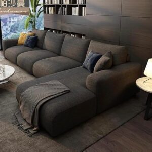 Luxury Luxe Nordic Modern L-Shape Sectional Sofa - Plush Upholstery, Sturdy Metal Frame | Left & Right Facing Configurations in Off-White & Dark Grey