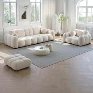 Luxury Luxe Light Luxury Fabric Cloud Shaped Sofa Set – Stylish, Comfortable, Durable, and Easy-to-Clean Sofa for Modern Living Rooms