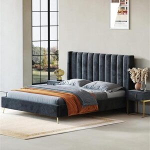 LuxuryLuxe Complete Velvet Bed Set | Modern Upholstered Bed Frame With Mattress | King & Queen Size | Dark Grey | Premium Solid Wood Platform