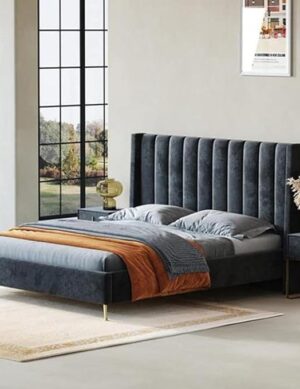 LuxuryLuxe Complete Velvet Bed Set | Modern Upholstered Bed Frame With Mattress | King & Queen Size | Dark Grey | Premium Solid Wood Platform