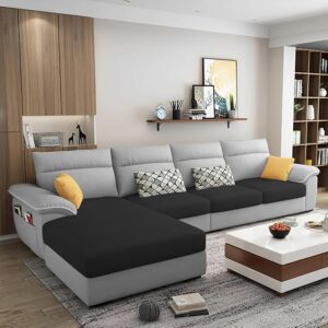 Luxury Luxe Casaliving Seams 6 Seater L-Shape Sofa Set for Living Room [LHS/RHS] | Premium Fabric L-Shaped Sectional Couch | 256 x 152 cm | Solid Wood Frame