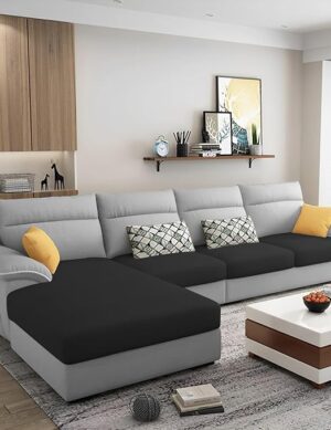 Luxury Luxe Casaliving Seams 6 Seater L-Shape Sofa Set for Living Room [LHS/RHS] | Premium Fabric L-Shaped Sectional Couch | 256 x 152 cm | Solid Wood Frame