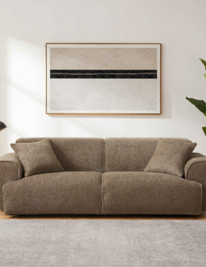 Luxury Luxe Modern Bouclé Fabric 3 Seater Sofa, 91 Inch Wallas Style Couch, Deep Seat, Mid Firm Comfort, KD Easy Assembly, Includes 2 Toss Pillows