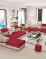 Modern Velvet Sectional Sofa | 5-Seater Designer Furniture | Space-Saving | Luxurious Red Velvet | Multiple Colors Options | Center Table Not Included