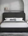 LUXURY LUXE Bensu Boucle Upholstered Platform Bed with Headboard - Queen Size, Modern Low Profile, No Box Spring Needed