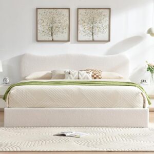 Boucle Upholstered Platform Bed with Lift Up Storage