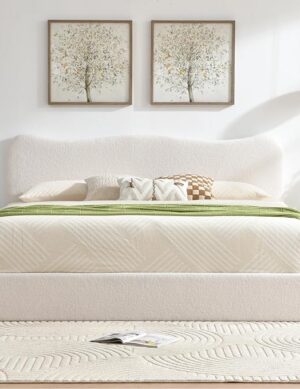 Boucle Upholstered Platform Bed with Lift Up Storage