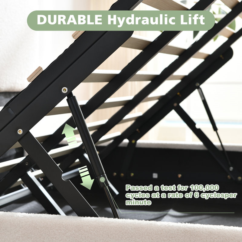 Boucle Upholstered Platform Bed with Lift Up Storage - Curved Headboard Bed Frame | Bedframe with Storage | Headboard Storage Bed - Image 5