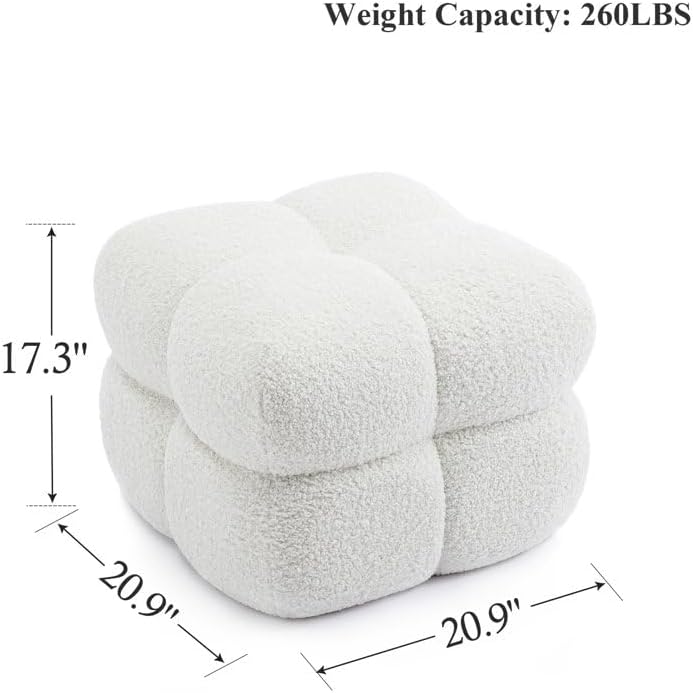 53cm Square Tufted Footstool Ottoman, Plush Teddy/Sherpa Upholstery, Firm Foam Seat, Ready-to-Use Accent Stool for Living Room Bedroom - Image 2