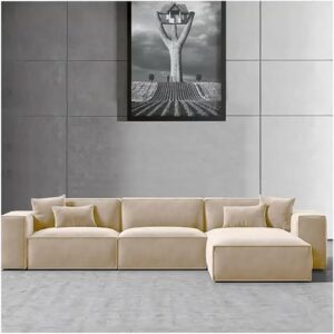Modern L-Shape Velvet Sectional Sofa Set for Living Room, Comfortable 3-Seater with Configurations, Sturdy Hardwood Frame, Includes 4 Pillows