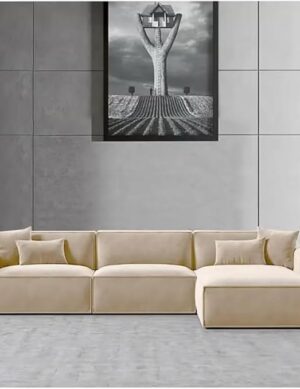 Modern L-Shape Velvet Sectional Sofa Set for Living Room, Comfortable 3-Seater with Configurations, Sturdy Hardwood Frame, Includes 4 Pillows