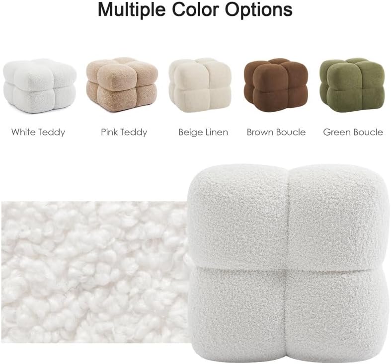 53cm Square Tufted Footstool Ottoman, Plush Teddy/Sherpa Upholstery, Firm Foam Seat, Ready-to-Use Accent Stool for Living Room Bedroom - Image 4