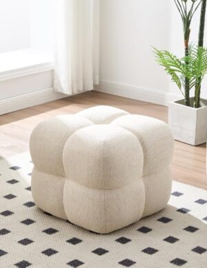 53cm Square Tufted Footstool Ottoman, Plush Teddy/Sherpa Upholstery, Firm Foam Seat, Ready-to-Use Accent Stool for Living Room Bedroom