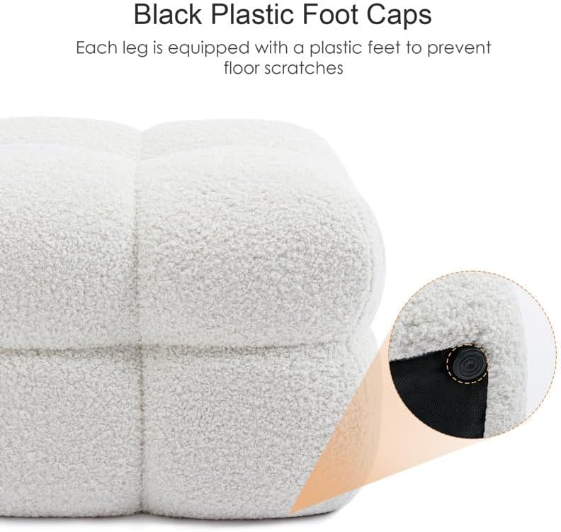 53cm Square Tufted Footstool Ottoman, Plush Teddy/Sherpa Upholstery, Firm Foam Seat, Ready-to-Use Accent Stool for Living Room Bedroom - Image 3
