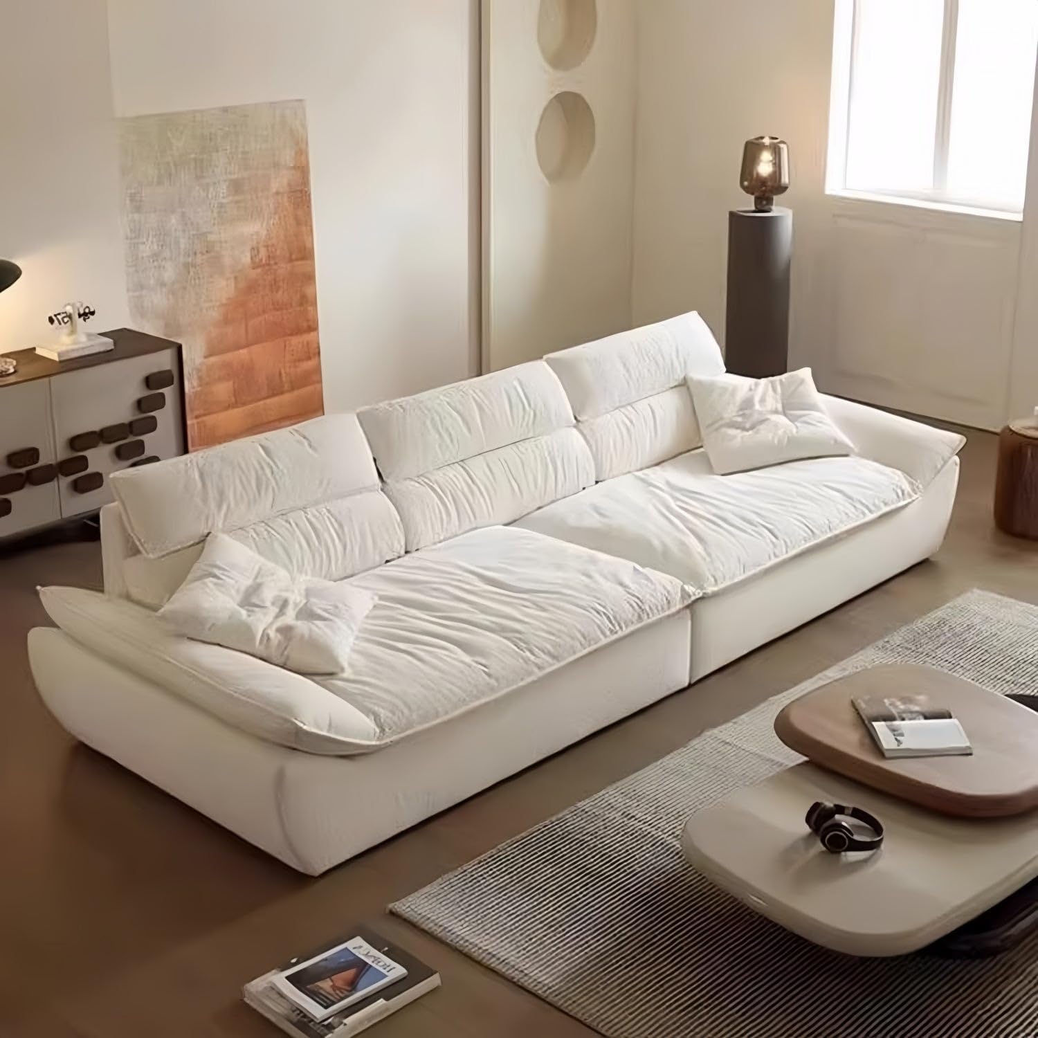 Cloud Multi L-Shape Sofa Set Off White Fabric Sectional Couch, Modern Curved Cloud Sofa with High Density Foam & Solid Wood Frame - Image 3