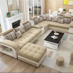 LUXURY LUXE 7-Seater Sectional Sofa Set, Modern Fabric L-Shape Couch with Foam Cushions, Wooden Frame, Modular Design for Living Room, Home & Guest Seating