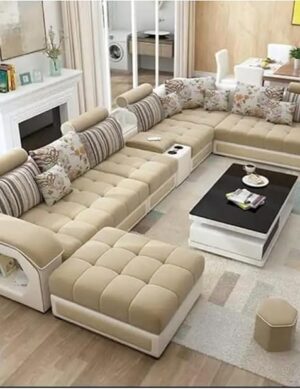 LUXURY LUXE 7-Seater Sectional Sofa Set, Modern Fabric L-Shape Couch with Foam Cushions, Wooden Frame, Modular Design for Living Room, Home & Guest Seating