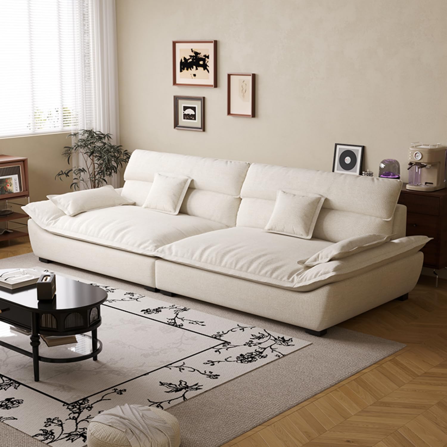 Cloud Multi L-Shape Sofa Set Off White Fabric Sectional Couch, Modern Curved Cloud Sofa with High Density Foam & Solid Wood Frame - Image 6