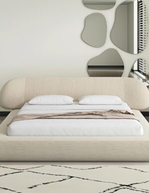 Fleece Beige Upholstered Bed Frame with Padded Headboard | Solid Wood Frame | Wooden Slats Support