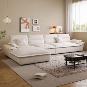 Cloud Multi L-Shape Sofa Set Off White Fabric Sectional Couch, Modern Curved Cloud Sofa with High Density Foam & Solid Wood Frame