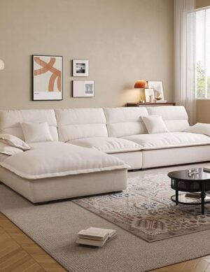Cloud Multi L-Shape Sofa Set Off White Fabric Sectional Couch, Modern Curved Cloud Sofa with High Density Foam & Solid Wood Frame