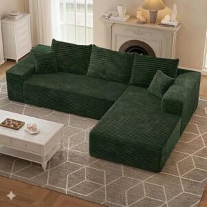 L-Shaped Corduroy Sectional Sofa | Modern Corner Couch with Modular Chaise Lounge (Left or Right) | Plush Firm Foam & Wood Framefor living room